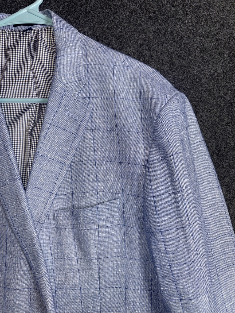 Jos. A. Bank 1905 Tailored Fit Blue Linen Wool Plaid Sport Coat Blazer 44R - Picture 4 of 13
